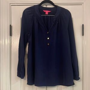 LILLY PULITZER Navy Blue Silk Elsa Top - Sz. M - GUC!